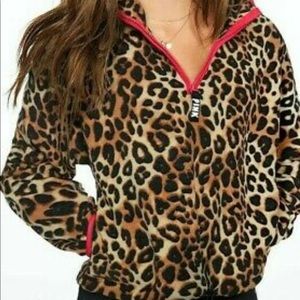 Victoria Secret PINK Cropped Leopard Fleece Half Zip Size S